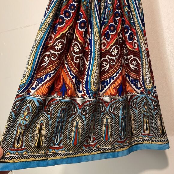 Boston Proper- Boho Paisley Print Bell Sleeves Stretch Smocked Dress- Size 2 - Picture 7 of 8